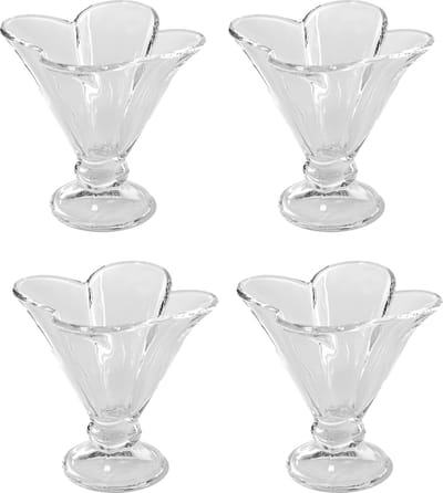 Intirilife Set van 4 Ijsschalen van glas - 12.2 x 11.2 cm - 4 x 200 ml - Ijsglazen, dessertbekers met voet