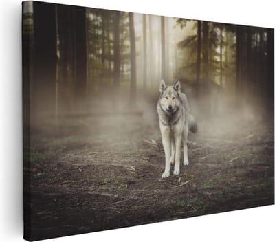 Artaza Canvas Schilderij Wolf Bos - 30x20 cm - Klein - Wanddecoratie Dieren - Muurdecoratie Boom - Kamer Accessoires