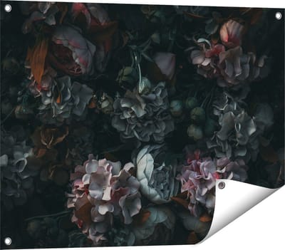 Gards Tuinposter Bloemen in het Donker - Duisternis - 80x60 cm - Tuindoek - Tuindecoratie - Wanddecoratie buiten - Tuinschilderij