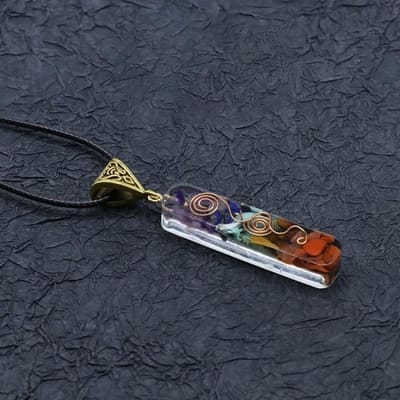 Retro Reiki helende gekleurde chips natuursteen Chakra Orgone energie hanger ketting slinger --60x10mm black