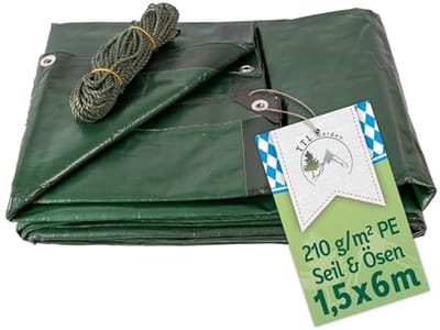 Premium afdekzeil 1,5 x 6 m - 210 g/m², waterdicht en scheurvast
