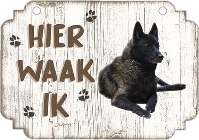 Hier Waak Ik: Noorse Elandhond | Waakbord | Spreukenbord | Hondenras | Hond | Betreden op eigen risico | Pas Op Voor De Hond | Deurbordjes | Bewaker Van Dit Huis