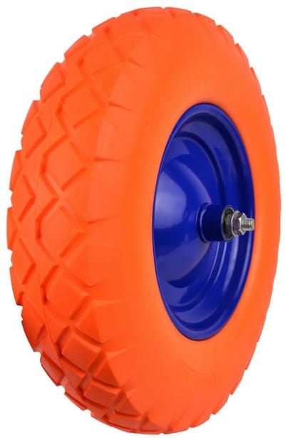 GEKO Oranje PU wiel - 4.00-8 - Blauw velg - 100 kg draagvermogen - Massief en duurzaam