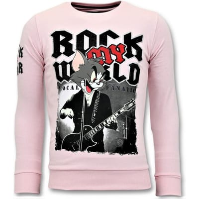 Luxe Heren Trui - Rock My World Cat - Roze