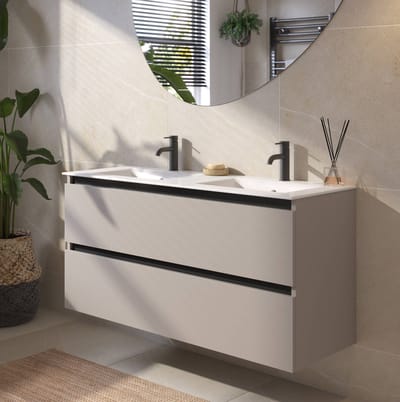 Saqu Gaia Badkamermeubel Set - 121x46 cm - Voorgemonteerd - Mat Greige - Wastafelmeubel - Badmeubel
