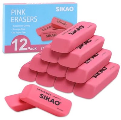 Roze Gummen - Potlood Gommen - Fouten Wissen - Latexvrij Materiaal - 12 Stuks - Roze