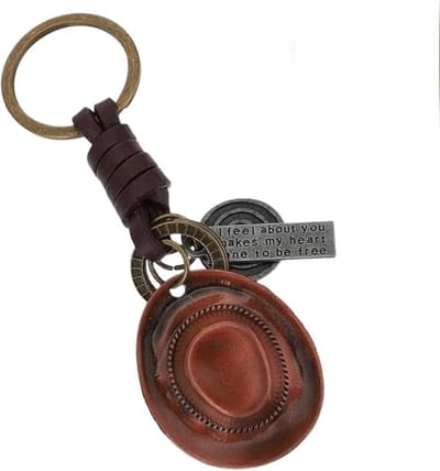 Dailygoods- Sleutelhanger Cowboyhoed - Decoratieve Sleutelhanger - Hanger met Westers Thema - Lichtgewicht Sleutelhanger - Sleutelhanger Leer - Formaat 10,2 x 3,4 cm - Sleutelring