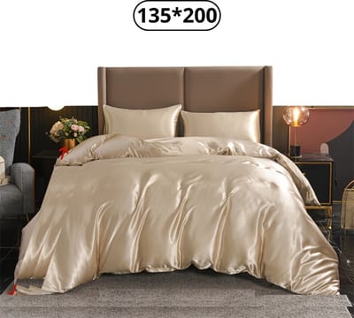 Livano Satijnen Dekbedovertrek - Fleece Dekbedovertrek - Pluche - Dekbed - Deken - Inclusief Kussens - Champagne 135x200cm