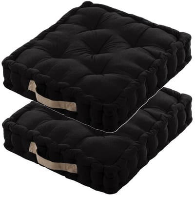 Stof Textile Vloerkussen DUO - 2x - zwart - katoen - 45 x 45 x 10 cm - vierkant - Extra dik - extra zitplaatsen - spelen - gamen - relaxen