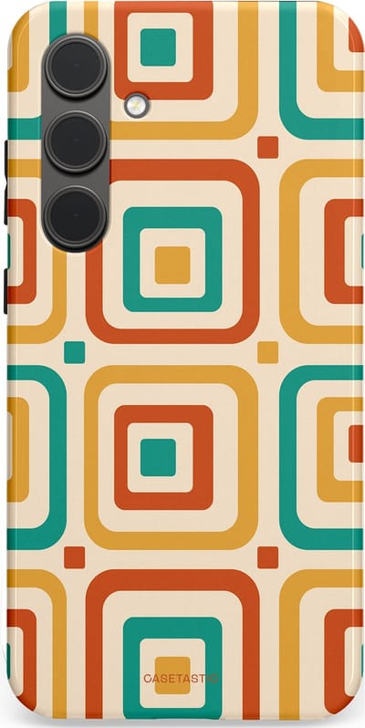 Casetastic hoesje geschikt voor Samsung Galaxy S24 Plus - Dubbellaagse bescherming - Retro Vierkant verlangen - Fashion Case - Crème Terracotta Goud Turquoise