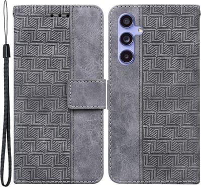 Coverup Hoesje - Geschikt voor Samsung Galaxy A35 Hoesje - Coverup Geometric Book Case - Grijs