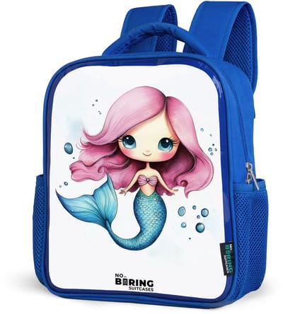 NoBoringSuitcases.com® - Rugzak blauw - Schooltas jongens - Zeemeermin met roze haar en blauwe staart tussen luchtbellen - Kinder rugtas jongen - Boekentas kind - Kinderrugzak voor school - Schoolrugzak