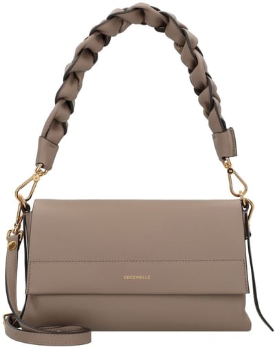 COCCINELLE Leren schoudertas Boheme Grana Double Shoulder Bag Warm Taupe / Rosette