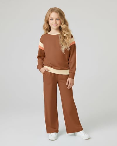 Meisjes Kleding Set Herfst 2-delige Kleurblok Outfit met Lange Mouwen, Stijlvolle Tops en Broeken voor 3-12 Jaar