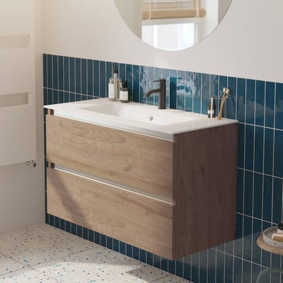 Saqu Gaia Badkamermeubel Set - 101x46 cm - Voorgemonteerd - Bruin - Wastafelmeubel - Badmeubel