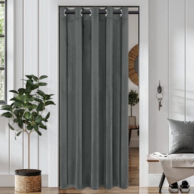 Qelus Fluwelen Isolerende Deurgordijn met Ringen Donkergrijs - Verduisterend & Privacy - Kant en Klaar 87x203 cm - Thermische Gordijnen Voor Deur, Trap of Kast