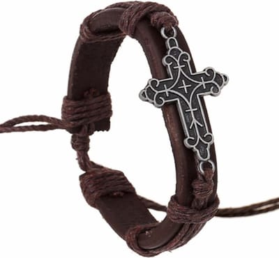 Fako Bijoux® - Leren Armband - Leder - Kruis Retro - Bruin