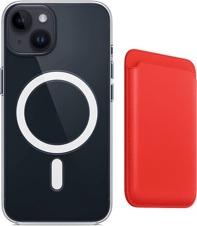 Stravo Clear Hoesje met magnetic Wallet Card Holder - Geschikt voor iPhone 13 - Beschermhoes case inclusief Leren kaarthouder Wallet - Rood