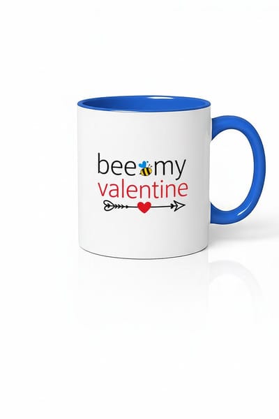 Valentijn Mok 'Bee My Valentine' met Bij & Hart - Wit & Blauw Keramiek - Romantisch Cadeau