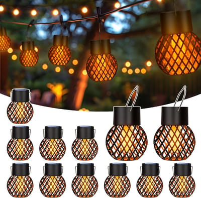 Solar Vlamlampen Set 12 Stuks - LED Tuinverlichting Op Zonne-energie - Flikkerend Vlam Effect - Hangende Buitenlampen - Waterdicht - Sfeerverlichting Voor Tuin, Terras, Balkon En Binnenplaats
