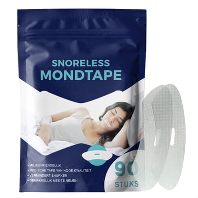 SnoreLess Mondtape - De enige strip die écht goed blijft plakken - Met ademgaatje - Anti-Snurk Slaapstrips - Hypoallergene lijm - Mouth tape - Mond Tape slapen - Myotape - Beter slapen door neusademhaling - Betere mondhygiëne - 90 stuks