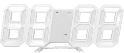 Store_9 - 3D LED Wandklok - Digitale Muur Wekker - Praktisch Nachtlampje - Wit - Timer en Datum Display - Geschikt voor Slaapkamer - 23x9,3 cm