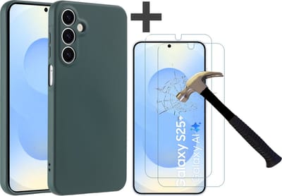 Hoesje geschikt voor Samsung Galaxy S25 Plus hoesje zacht siliconen met 2 Stuks gehard glas Screenprotectors- Arara backcover - Pine Groen
