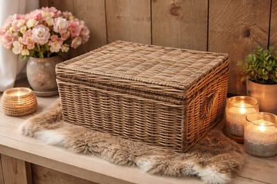 Rieten Opbergdoos - 35x26x16 cm - Srimit Grey Riet - Schoenendoos / Organizer - Landelijke Stijl - Decoshoppen.nl