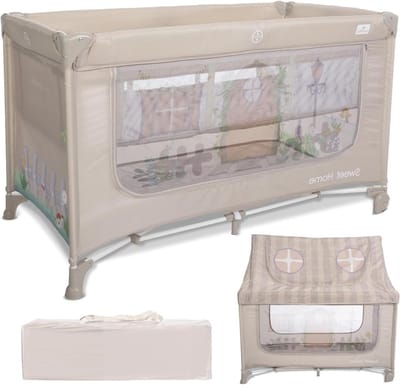 Camping Bed - Reisbedje Speeltent - Babyslaapcomfort - Met Afneembaar Dak - 127 x 70 x 122 cm - Beige
