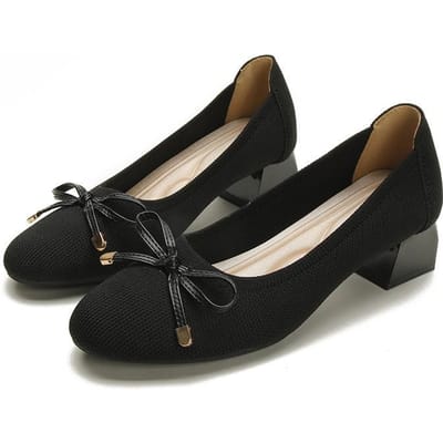 Ballet Hoge Hak Schoenen Voor Vrouw Basis Pumps Tweekleurige Stiksels Rond Strik Gaas Hol Mode Feest Enkele Schoenen 35 black