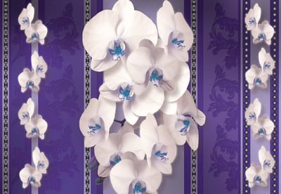 Fotobehang Flowers Floral Orchids Pattern | XL - 208cm x 146cm | 130g/m2 Vlies