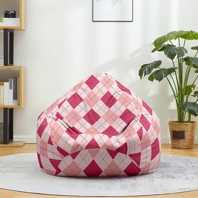 FANSU Bean Bag Cover Without Filling, Gaming Bean Bag Chair for Adult Kids, Highback Bean Bag Chair, Stuffed Toy Clothes Storage 3D Plaid Print Lazy Sofa (90x110cm, Pink Plaid)
