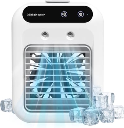 KZQ Mini-Koelventilator 4-in-1 – 500 ml, 3 snelheden, 2 nevelmodi, oplaadbaar, voor thuis, kantoor of camping