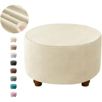 Fluweel Ronde Poefhoezen Elastisch All-inclusive Voetenbankhoezen Stretch Voetenbank Slipcovers Meubelbeschermer Woonkamer M