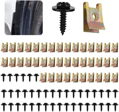 Set van 80 schroeven en moeren, inclusief 40 carrosserieschroeven en 40 bevestigingsbouten voor bumperbescherming, U-vormige clip voor wielboogmontage