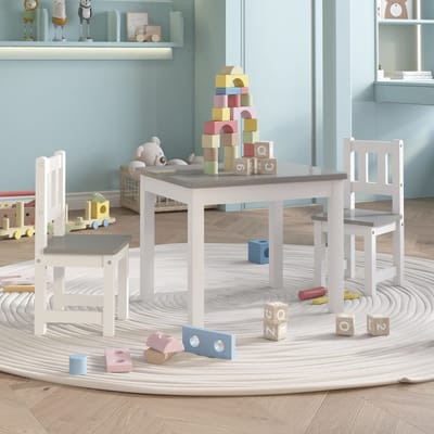 vidaXL - 3-delige - Kindertafel- - en - stoelenset - MDF - wit - en - grijs