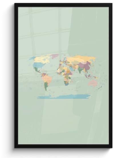 Poster in lijst - Fotolijst 60x90 cm - Posters - Wereldkaart - Realistisch - Kaart - Posterlijst zwart - Decoratie - Wanddecoratie woonkamer - Muurdecoratie slaapkamer