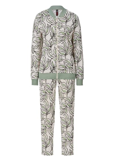 Vrijetijdspak van viscose-jersey - gebroken wit / salie / gedess. - Gr. 19 van Goldner Fashion