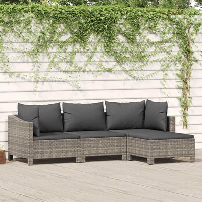vidaXL - 4-delige - Loungeset - met - kussens - poly - rattan - grijs