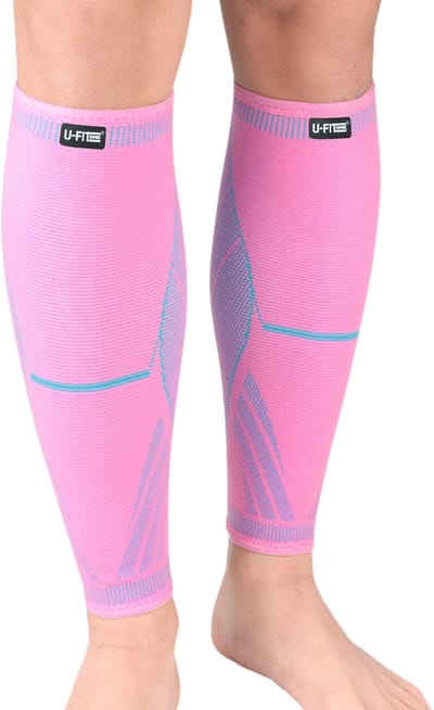 U Fit One 1 Paar Compressie Kuitbrace - Kuit Sleeve - Elastisch Scheenbeen bandage - Versteviging - Zwart - Maat M - Roze