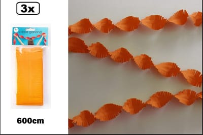 3x Crepe guirlande oranje 600cm - verjaardag vlaglijn festival thema feest Koningsdagparty