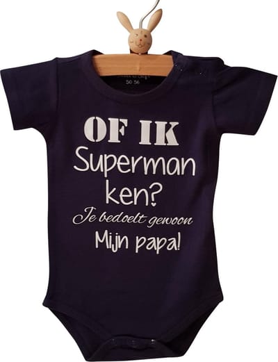 romper baby met tekst superman papa kort blauw maat 56 eerste vaderdag