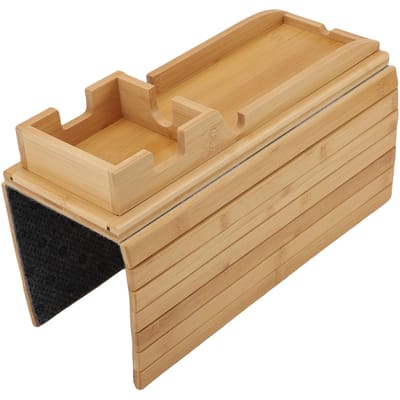 Plateau de canapé en bois à double usage amovible pliable table d'accoudoir pour boissons collations brown
