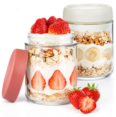 Dailygoods- Havermoutpot 500ml - 2-pack - Voedselveilig Glas - Deksel - Voor Zelfgemaakte Yoghurt/Jam - Eenvoudig te Gebruiken - Voedselcontainer