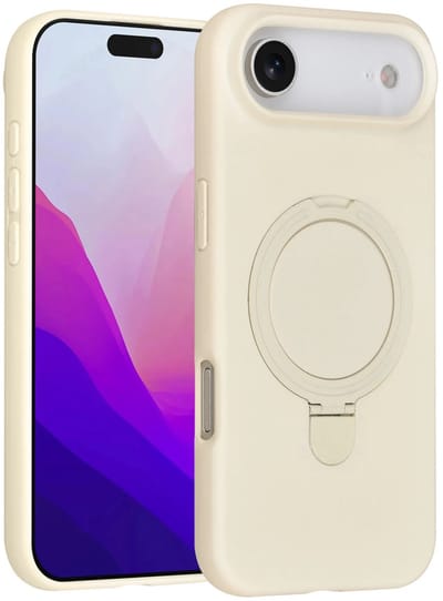 Backcover Hoesje Geschikt voor: iPhone Air Volledig Dekkende Schokbestendige Siliconen Backcover met Ringstandaard – 360° Bescherming - Antique White