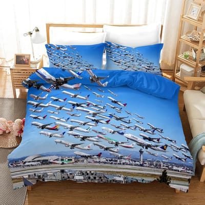 Housse de couette Avion Ensemble de literie Avion Volant Pour Garçon Fille Polyester Imprimé Avion Housse de couette Double Queen King Size EU single(135x200cm)