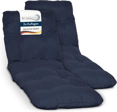 Beautissu Flair RL 2x – Ligbedkussen Tuinkussen Ligstoel – Zonnebed Kussen voor Tuin Meubelen 190x60x8 cm Blauw