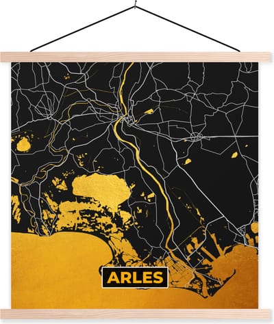 Posterhanger incl. Poster 40x40 cm - Schoolplaat - Plattegrond – Kaart – Stadskaart – Frankrijk – Arles - Textielposter - Blanke latten - Stadskaart