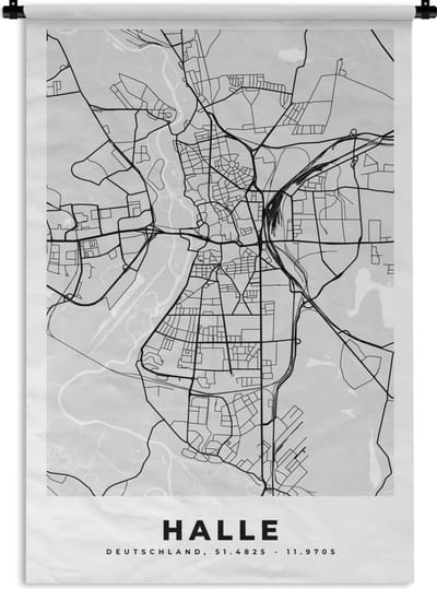 Wandkleed - Wanddoek - Plattegrond - Halle - Kaart - Stadskaart - Duitsland - 120x180 cm - Wandtapijt