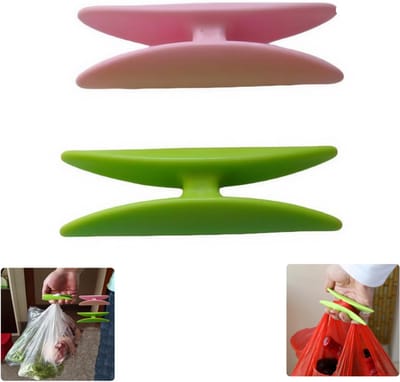 4 stuks handvatten voor groentezakken - handvatten voor boodschappentassen - verminder de druk op uw handen - geschikt voor plastic zakken, boodschappentassen en groentezakken - handig voor boodschappen doen of reizen (9,5*3 cm - groen, roze)